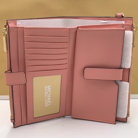 MICHAEL KORS LARGE DOUBLE ZIP WRISTLET WALLET PRIMROSE COLOR - Picture 11 of 14